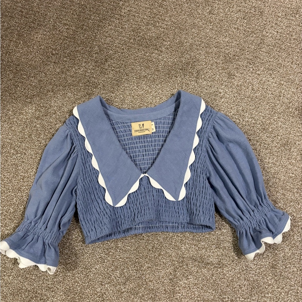 Fashion Brand Company Blue Top with White Stripes